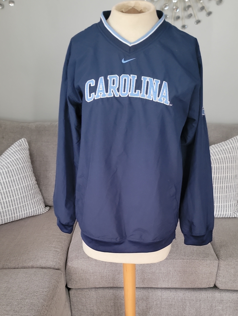 Nike Navy Carolina V-Neck Pullover Jacket with Light Blue Trim